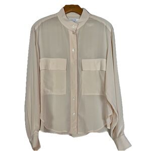 Frame 100%‎ Silk Long Sleeve Button Down Blouse, Patch Pockets Ivory Size Small
